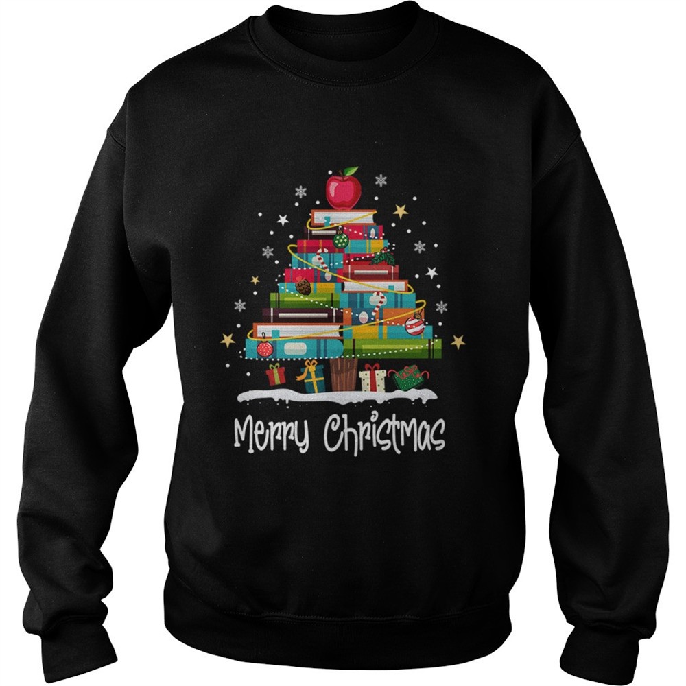Merry Christmas Book Christmas Tree School Gift Tee Tshirt