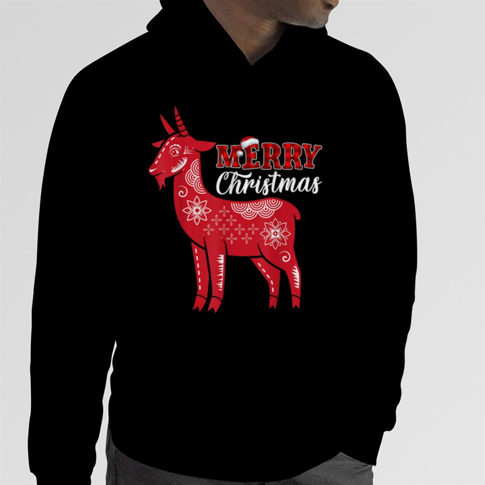 Merry Christmas Buffalo Plaid Red Goat T-Shirt B0BNPQV3PX