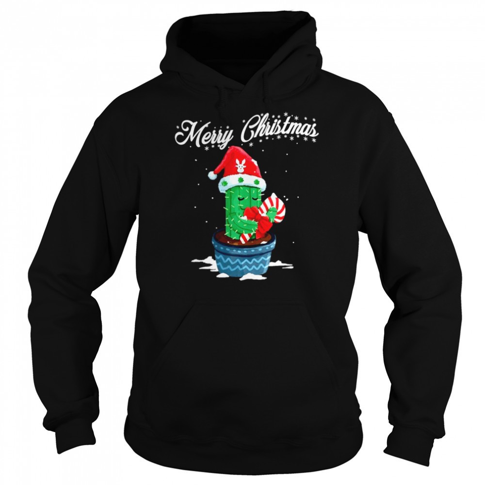 Merry Christmas Cute Cactus Santa Hat Candy Cane Xmas Shirt