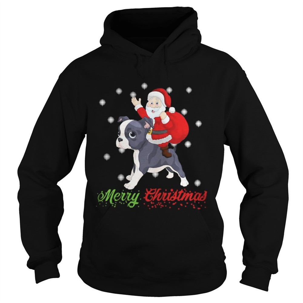 Merry Christmas Santa Claus Riding Boston Terrier Sweatshirt