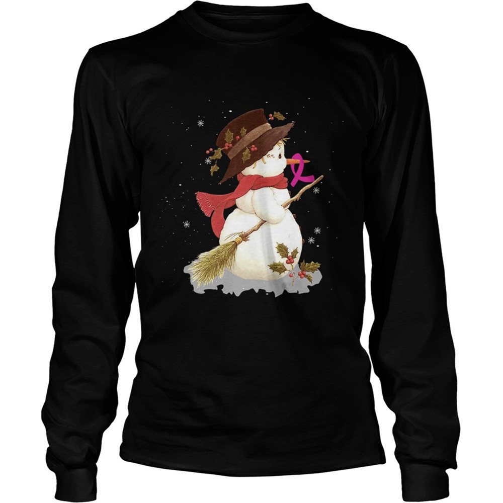 merry-christmas-snowman-breast-cancer-tshirt-08vgodbn Merry Christmas Snowman Breast Cancer TShirt