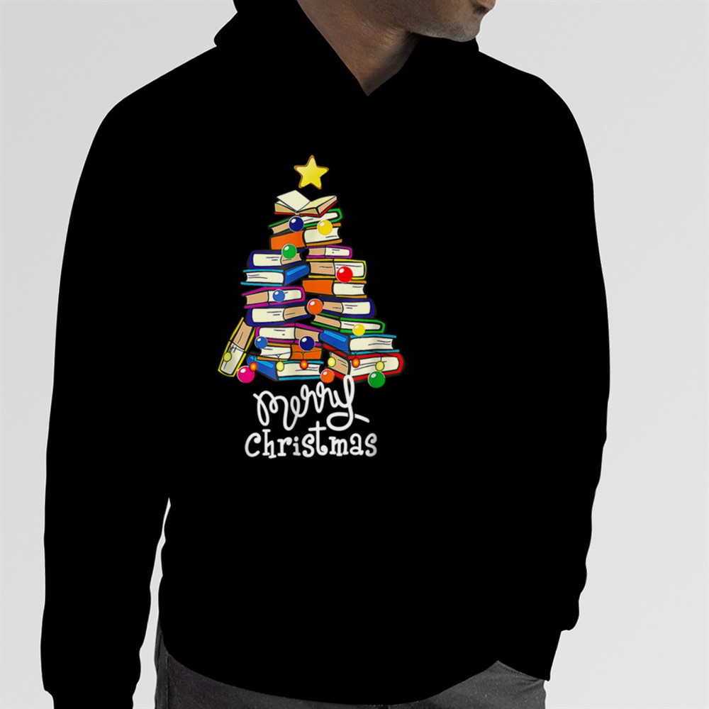 Merry Christmas Tree Shirt Love Reading Books Librarian Nerd T-Shirt B0BMB2ZFV4