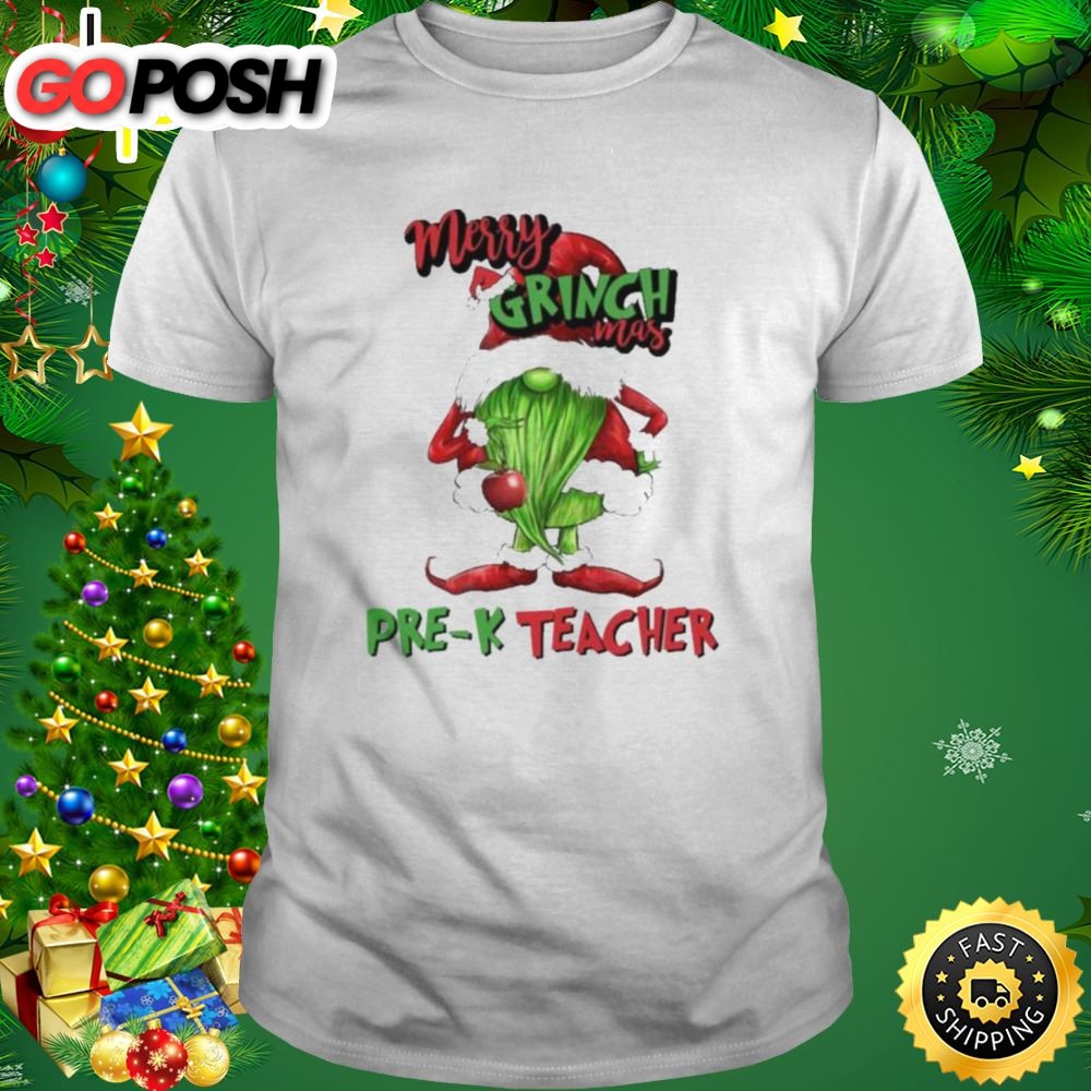 Merry Grinchmas Pre-K Teacher 2025 Christmas Shirt