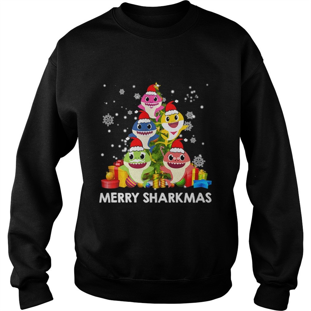 Merry Sharkmas Shark Santa Ugly Christmas Lights Boys Xmas shirt