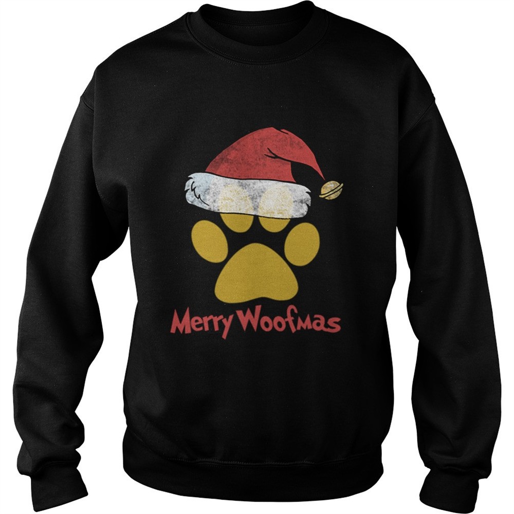 Merry Woofmas Christmas Paw Print Santa Hat Xmas Dog shirt
