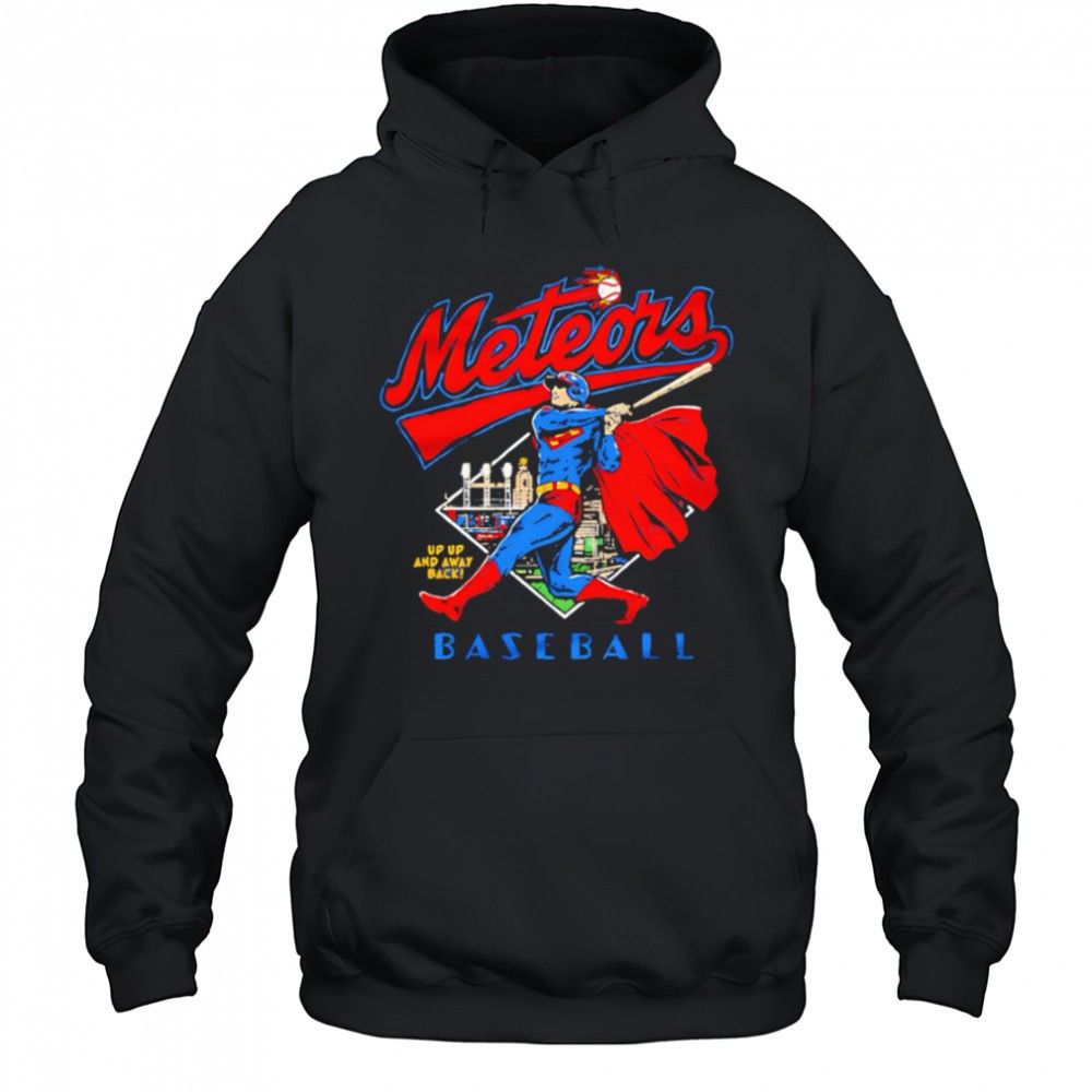 Meteors Superman Up Up And Away Back baseball shirt