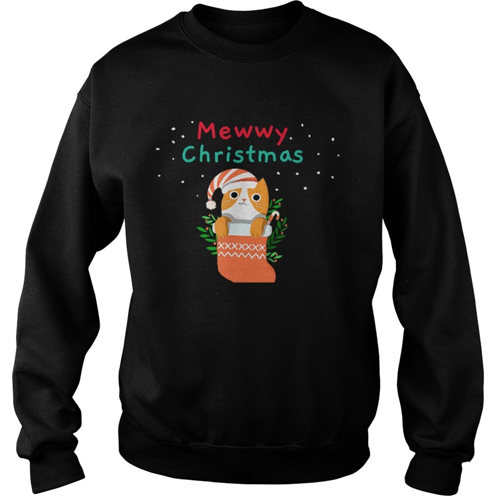 Mewwy Christmas Funny Ginger Tuxie Kitty Cat Lovers Holiday TShirt