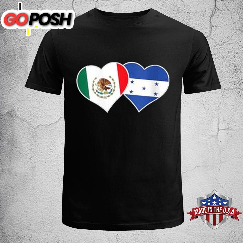 Mexican Honduran Heart Love Mexico Honduras Flag V-Neck T-Shirt