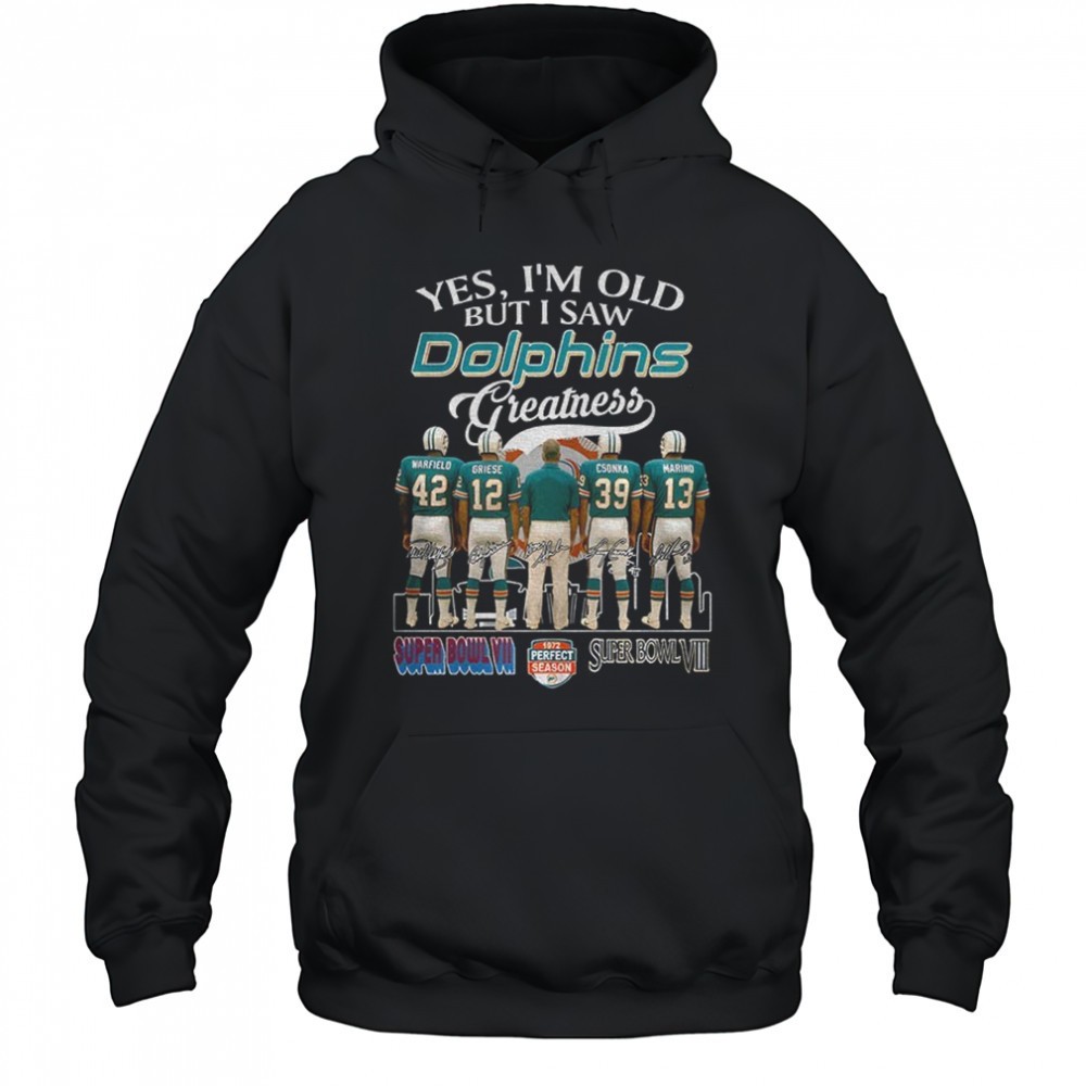 Miami Dolphins yes Im old but I saw Dolphins greatness city skyline signatures shirt