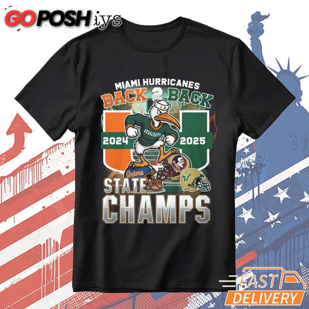 Miami Hurricanes Back 2 Back State Champs 2025 T-Shirt