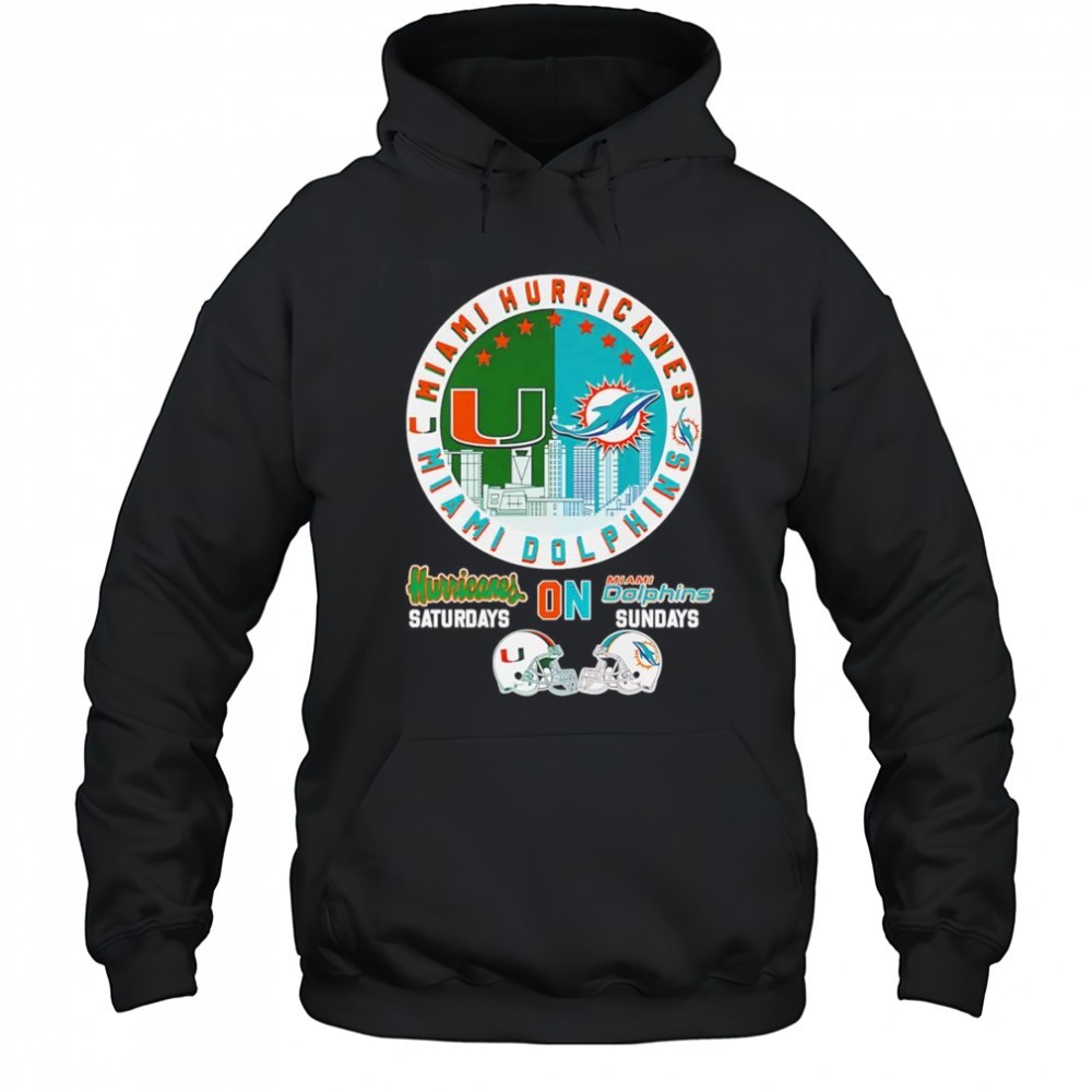 Miami Hurricanes on Saturdays Dolphins on Sundays skyline shirt