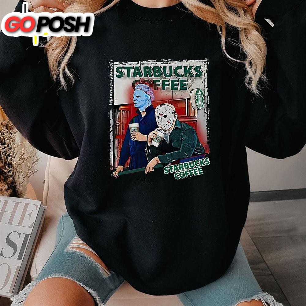 Michael Myers And Jason Voorhees Drink Starbucks Coffee Shirt