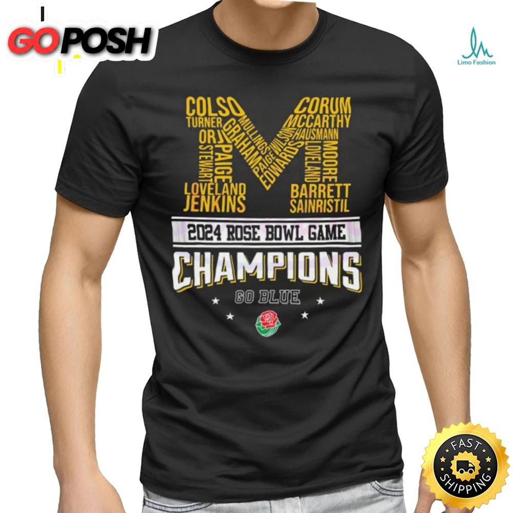 Michigan 2025 Rose Bowl Champions Go Blue Shirt