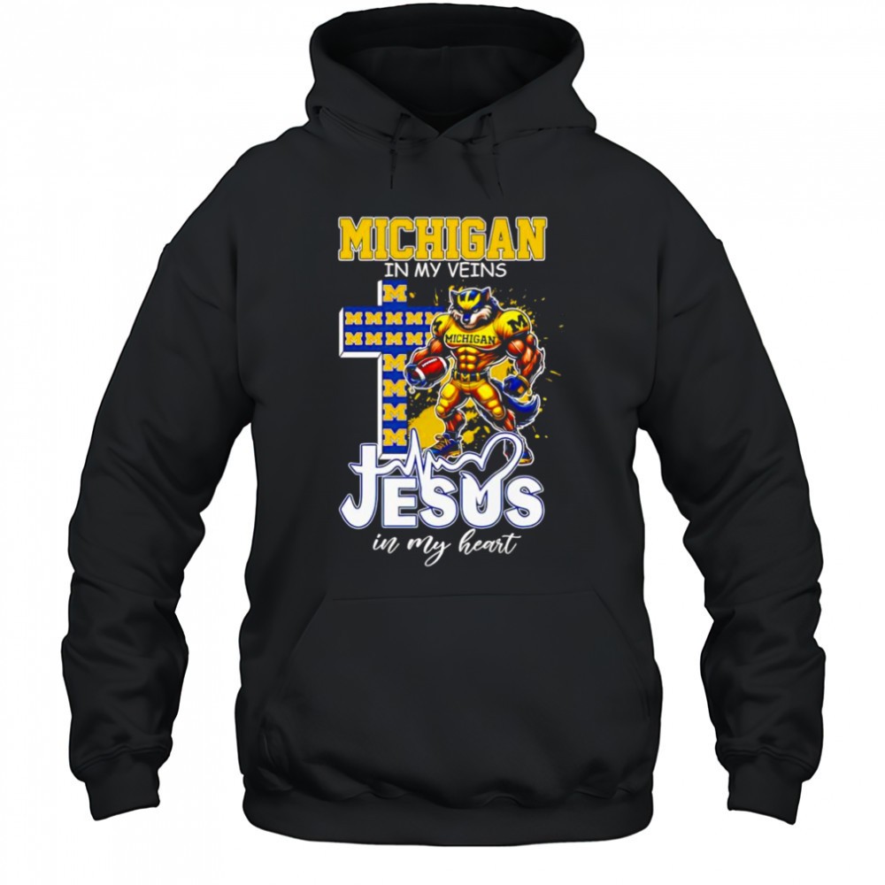 Michigan in my veins Jesus in my heart mascot shirt