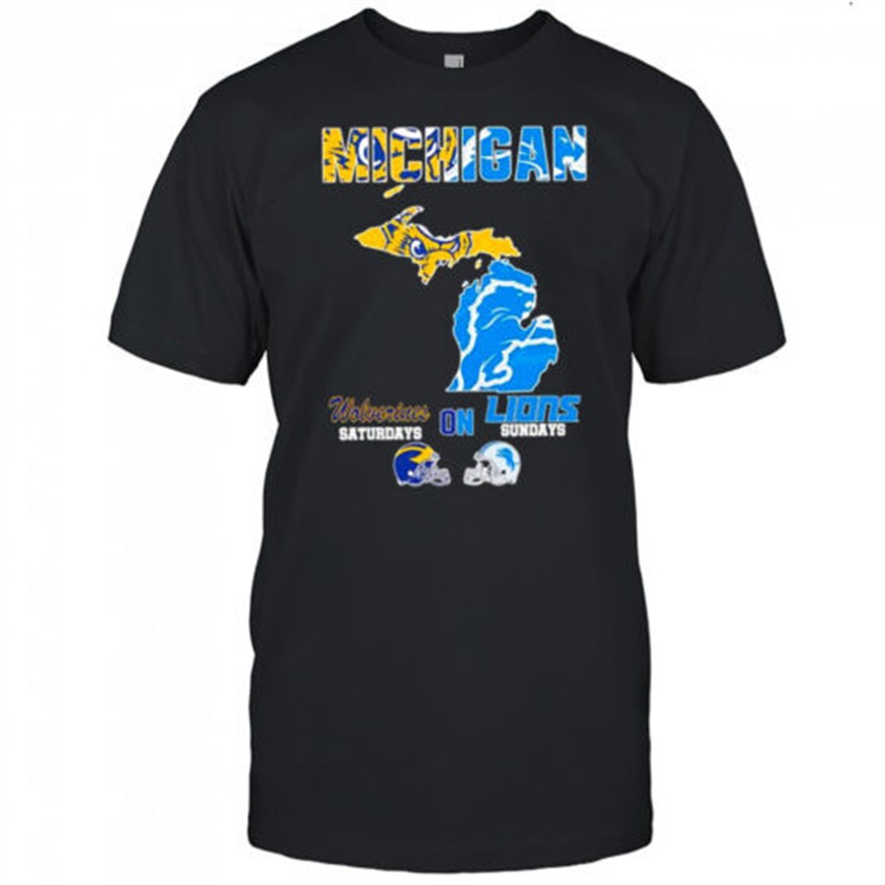 michigan-sports-michigan-wolverines-on-saturdays-x-detroit-lions-on-sundays-stat-oxdhasoy Michigan sports Michigan Wolverines on Saturdays x Detroit Lions on Sundays state of mascot shirt
