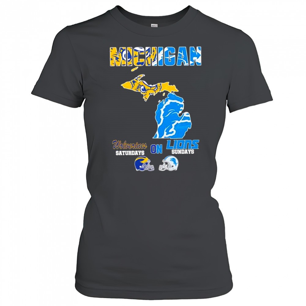 michigan-sports-michigan-wolverines-on-saturdays-x-detroit-lions-on-sundays-stat-oxdhasoy Michigan sports Michigan Wolverines on Saturdays x Detroit Lions on Sundays state of mascot shirt