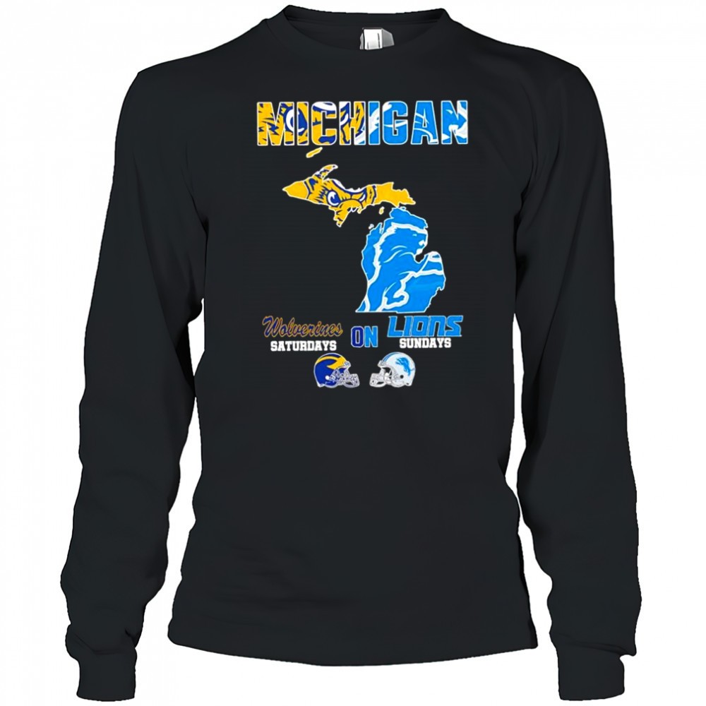 michigan-sports-michigan-wolverines-on-saturdays-x-detroit-lions-on-sundays-stat-oxdhasoy Michigan sports Michigan Wolverines on Saturdays x Detroit Lions on Sundays state of mascot shirt