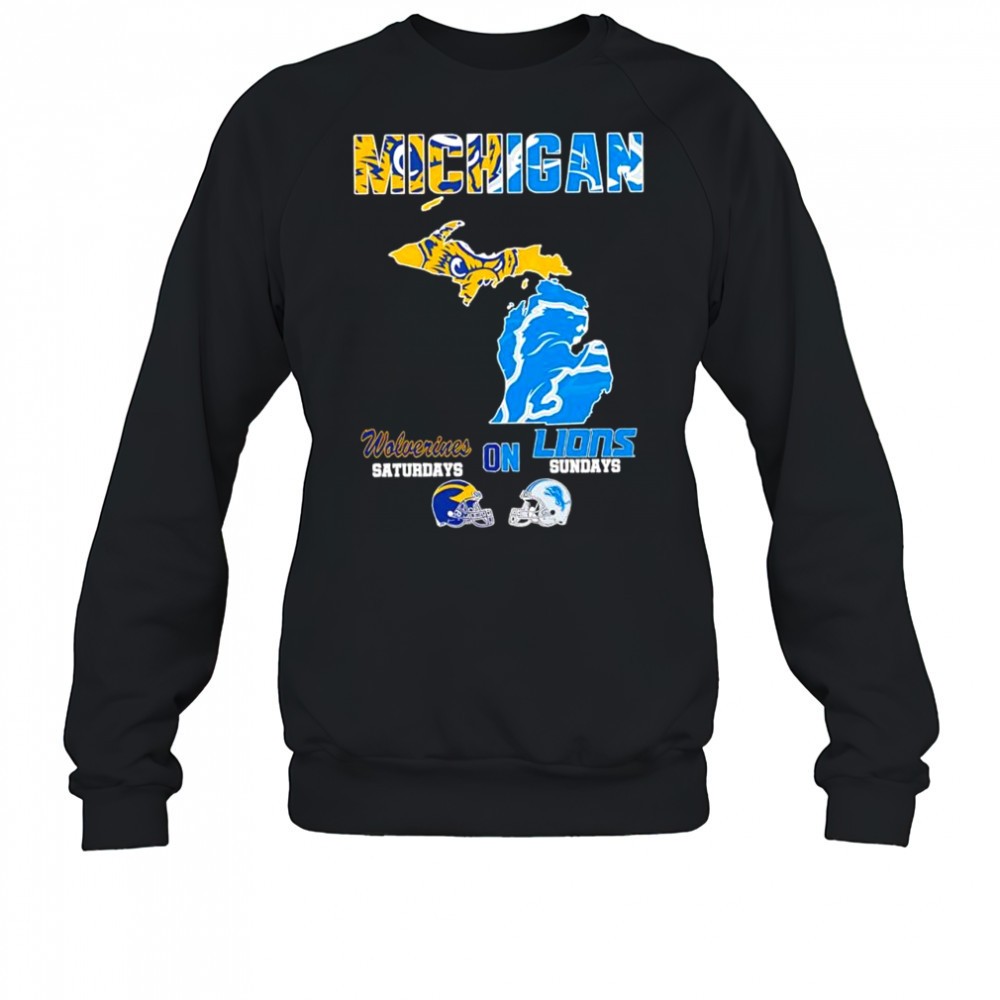 michigan-sports-michigan-wolverines-on-saturdays-x-detroit-lions-on-sundays-stat-oxdhasoy Michigan sports Michigan Wolverines on Saturdays x Detroit Lions on Sundays state of mascot shirt