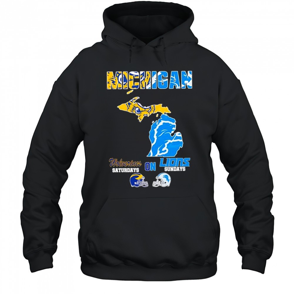 Michigan sports Michigan Wolverines on Saturdays x Detroit Lions on Sundays state of mascot shirt