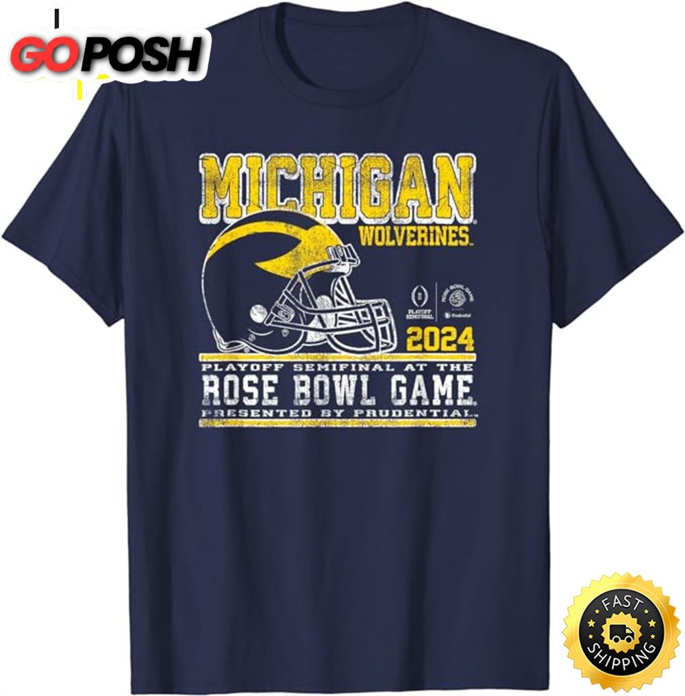 Michigan Wolverines 2025 Cfp Semi Rose Bowl Retro Football T- Shirt