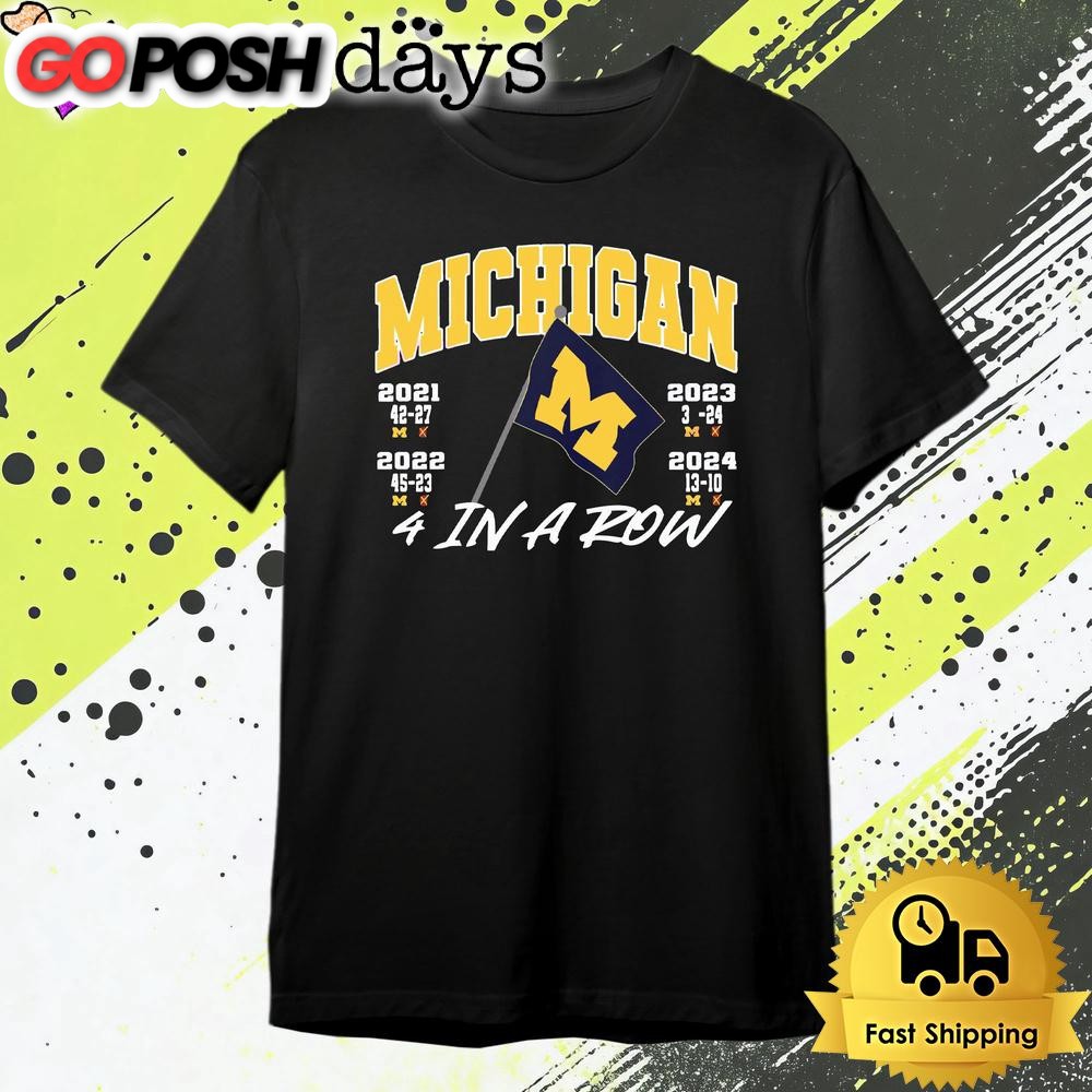 Michigan Wolverines Football Flag 4 In A Row T Shirt
