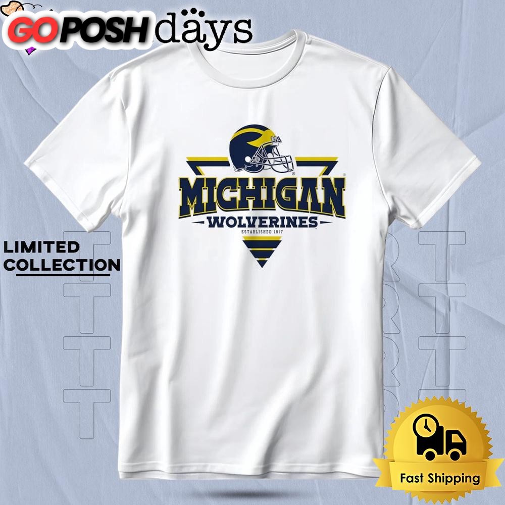 Michigan Wolverines Football Triangle Helmet T Shirt