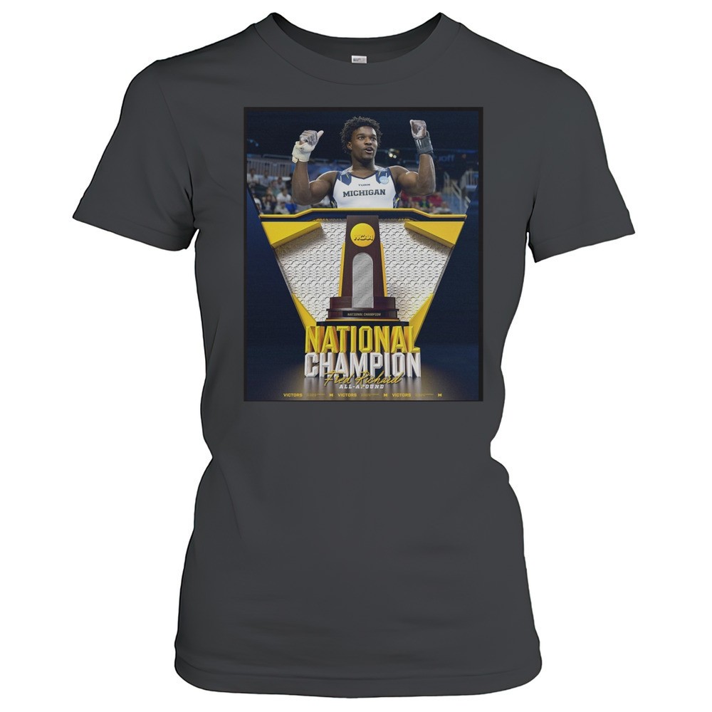 michigan-wolverines-fred-richard-ncaa-national-champion-all-around-title-2025-po-17b95r7f Michigan Wolverines Fred Richard NCAA National Champion All-Around Title 2025 Poster T-shirt