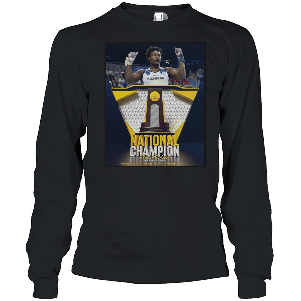 michigan-wolverines-fred-richard-ncaa-national-champion-all-around-title-2025-po-17b95r7f Michigan Wolverines Fred Richard NCAA National Champion All-Around Title 2025 Poster T-shirt