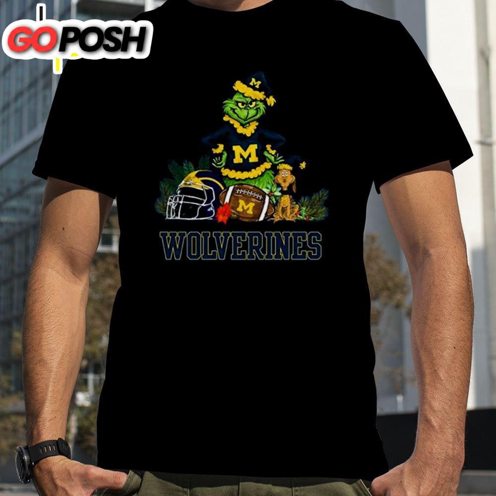 Michigan Wolverines Santa Grinch And Dog Merry Christmas T-Shirts