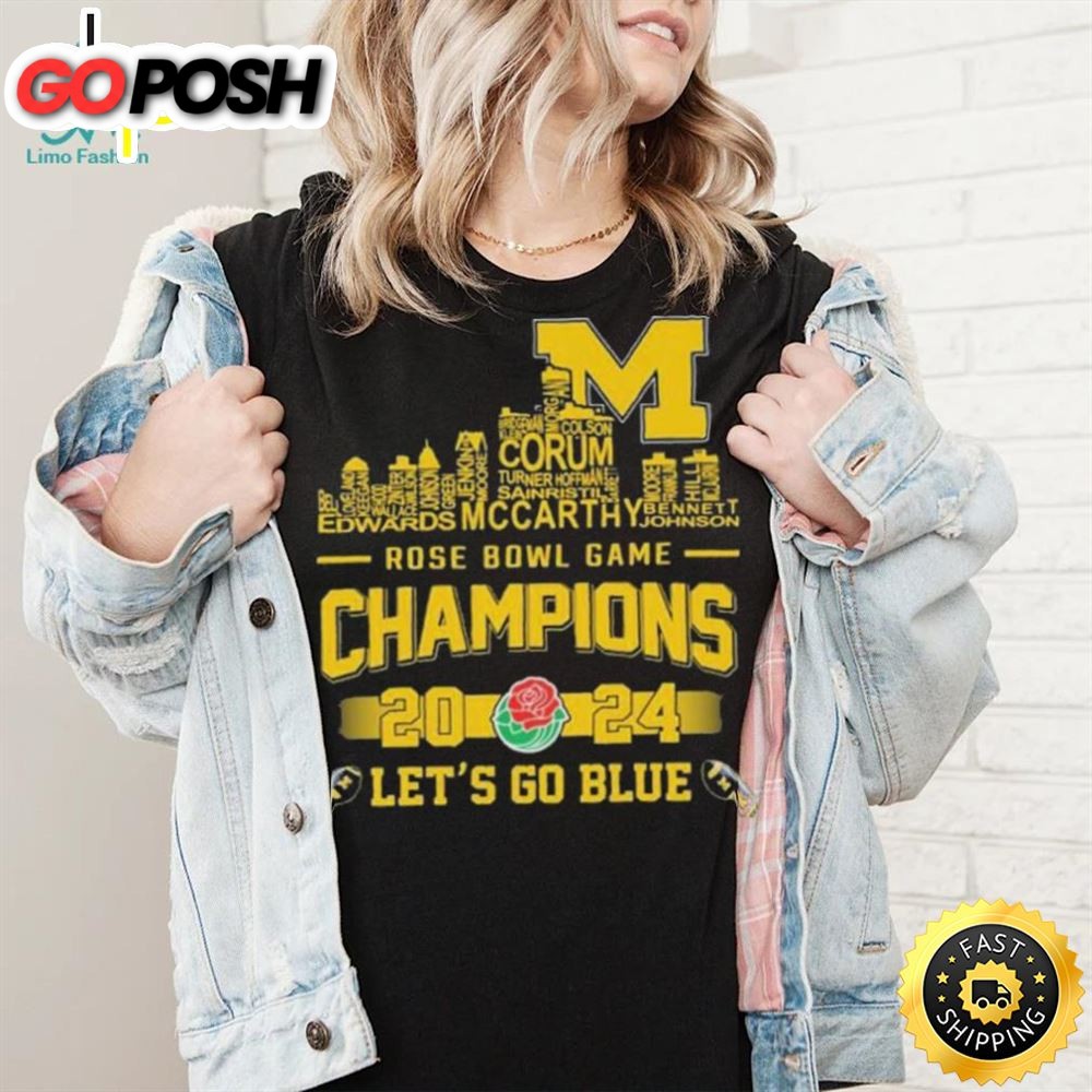 Michigan Wolverines Skyline Players Name 2025 Rose Bowl Game Champions Lets Go Blue Shirt