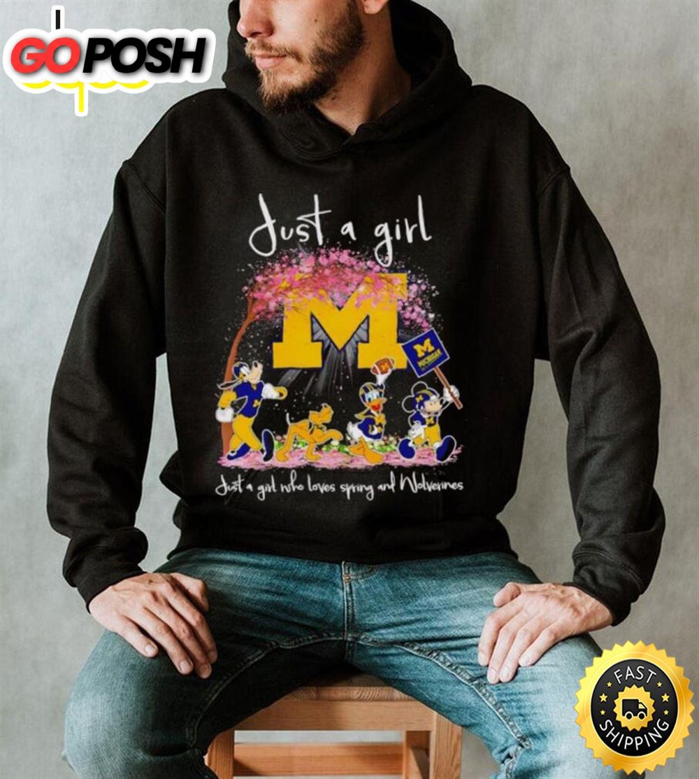 Mickey And Friends Just A Girl Who Loves Spring And Michigan Wolverines Shirt