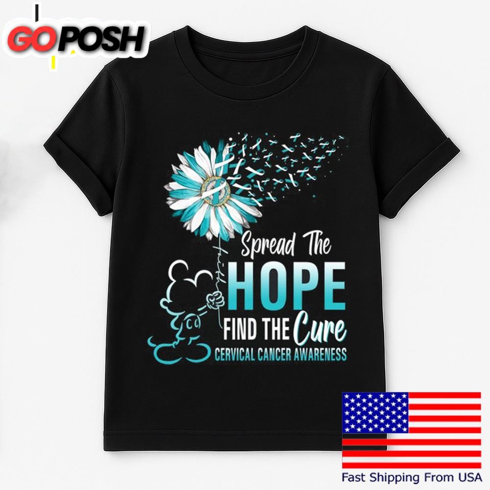 Mickey Mouse Spread The Hope Find The Cure Cervical Cancer Awareness T Shirt