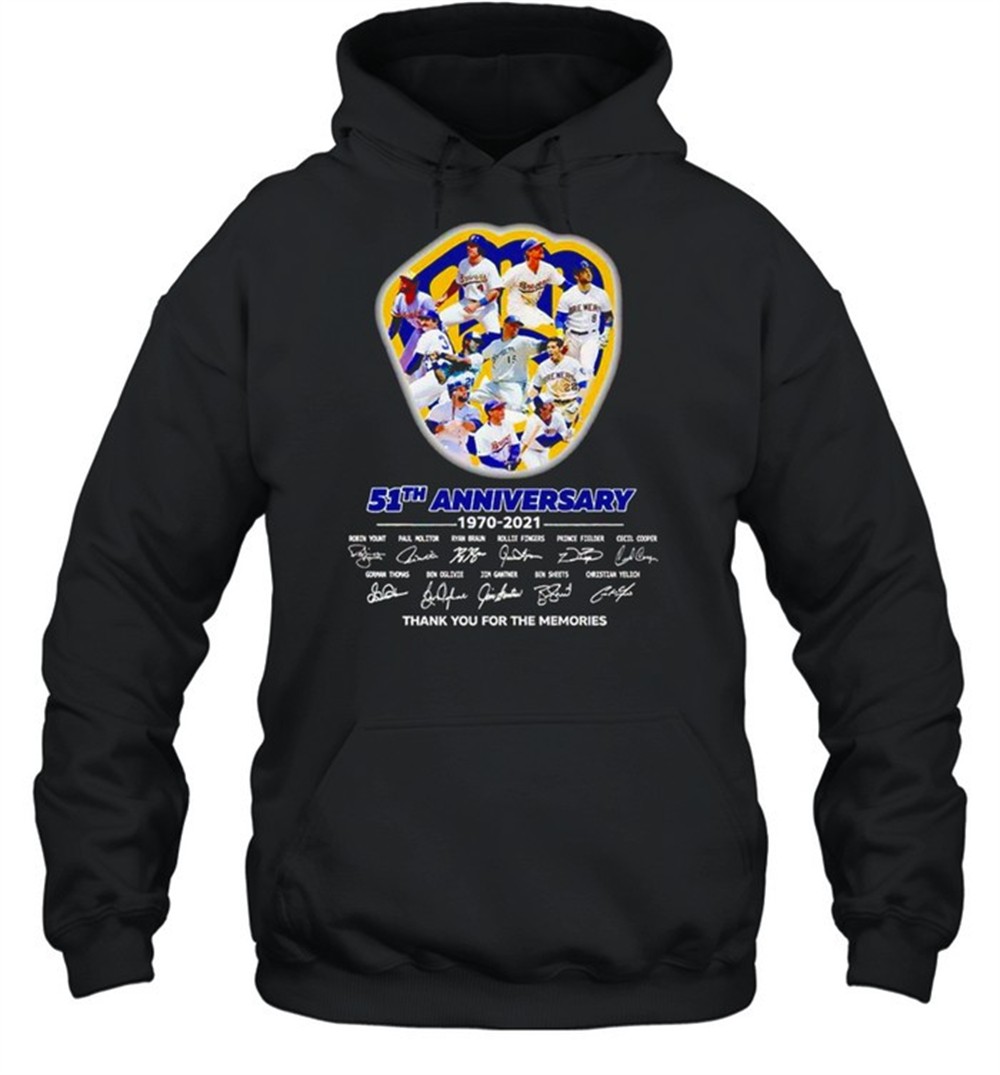 Milwaukee Brewers 51th Anniversary 1970 2021 Signatures Thank You For The Memories Signatures Shirt