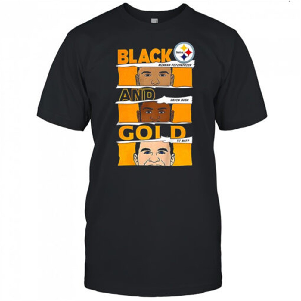 minkah-fitzpatrick-devin-bush-and-tj-watt-pittsburgh-steelers-football-black-and-vwlnxvd5 Minkah Fitzpatrick Devin Bush and TJ Watt Pittsburgh Steelers football Black and Gold shirt