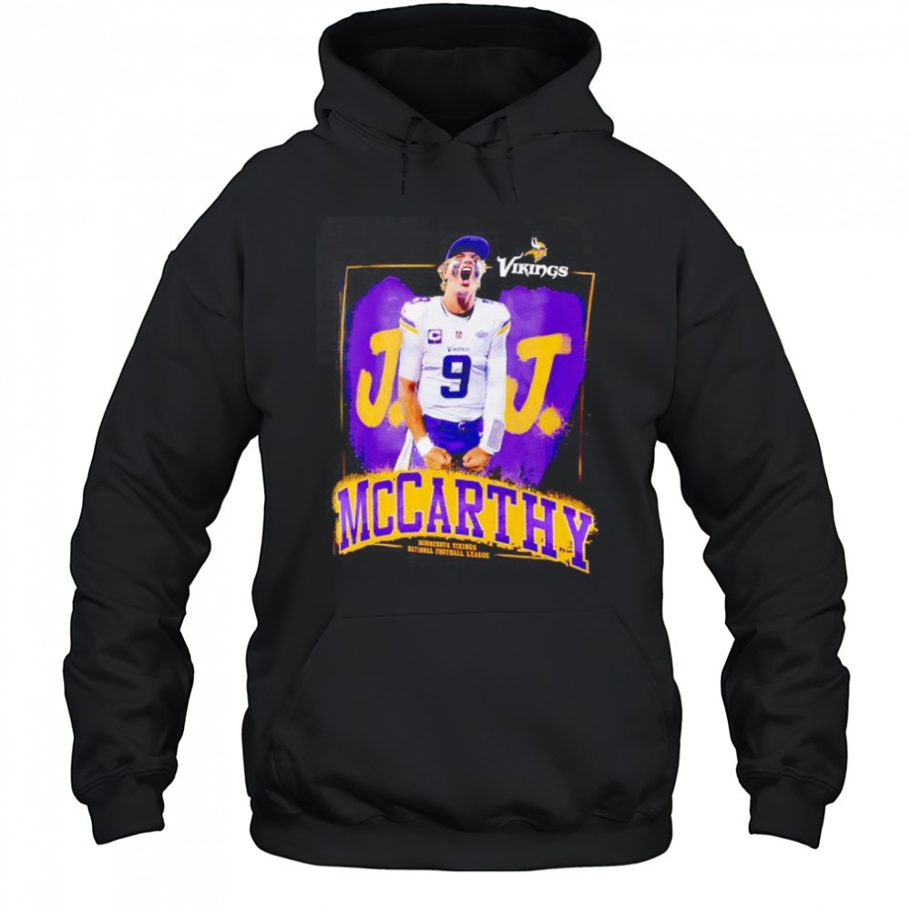 Minnesota Vikings JJ McCarthy Black Player graphic shirt