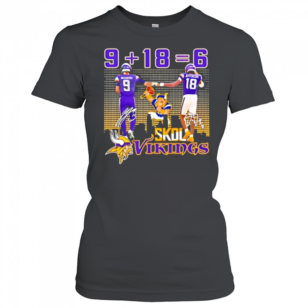 minnesota-vikings-players-j-j-mccarthy-justin-jefferson-9-18-6-signatures-uwf1hm23 Minnesota Vikings players J J McCarthy & Justin Jefferson 9 + 18 = 6 signatures shirt