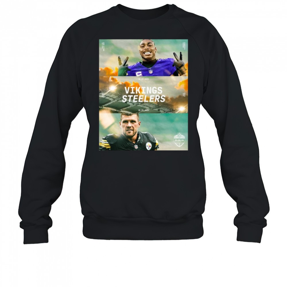 minnesota-vikings-vs-pittsburgh-steelers-28-09-2025-nfl-dublin-game-croke-park-p-kfa78rcz Minnesota Vikings Vs Pittsburgh Steelers 28 09 2025 NFL Dublin Game Croke Park Poster t-shirt