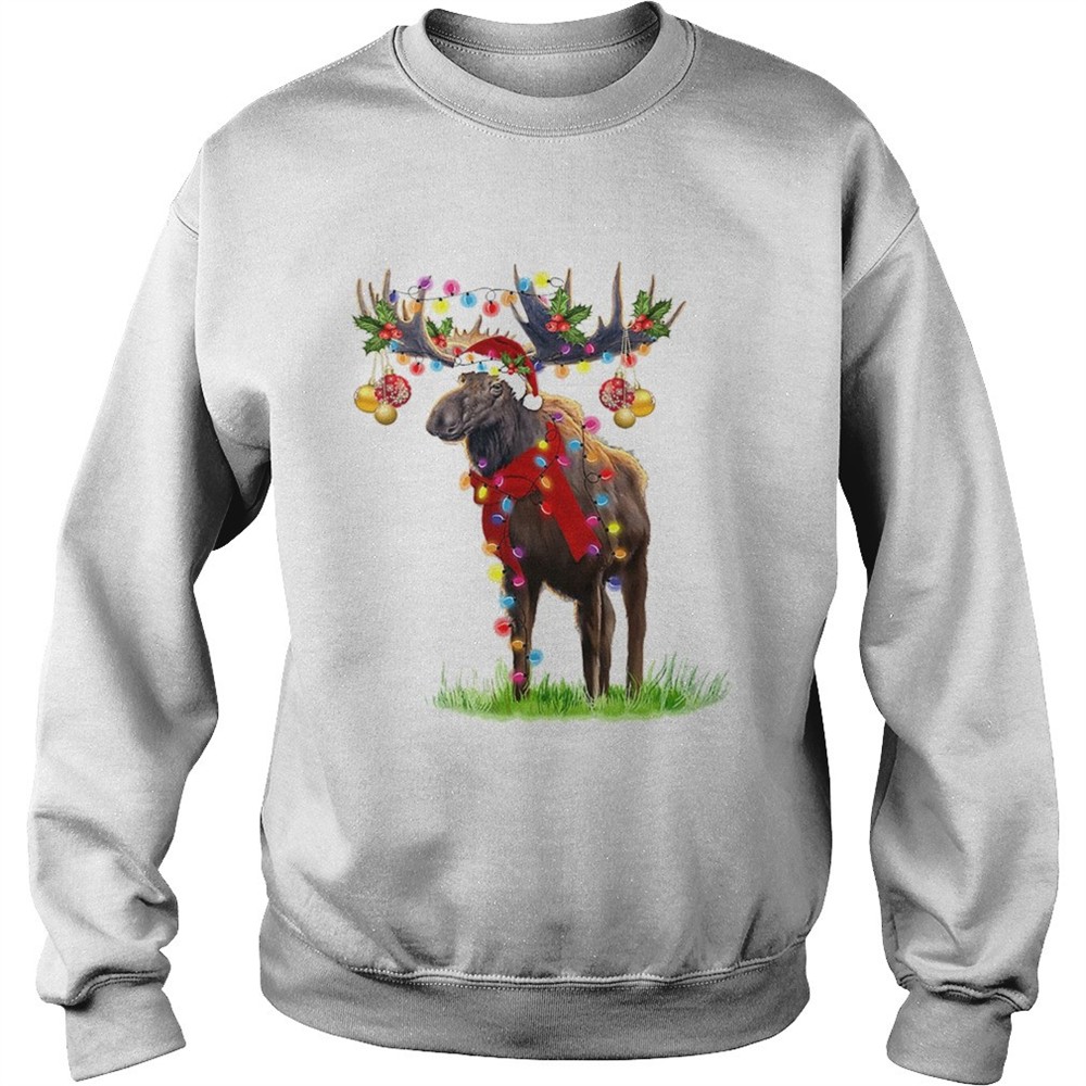 Moose santa gorgeous reindeer Christmas light shirt