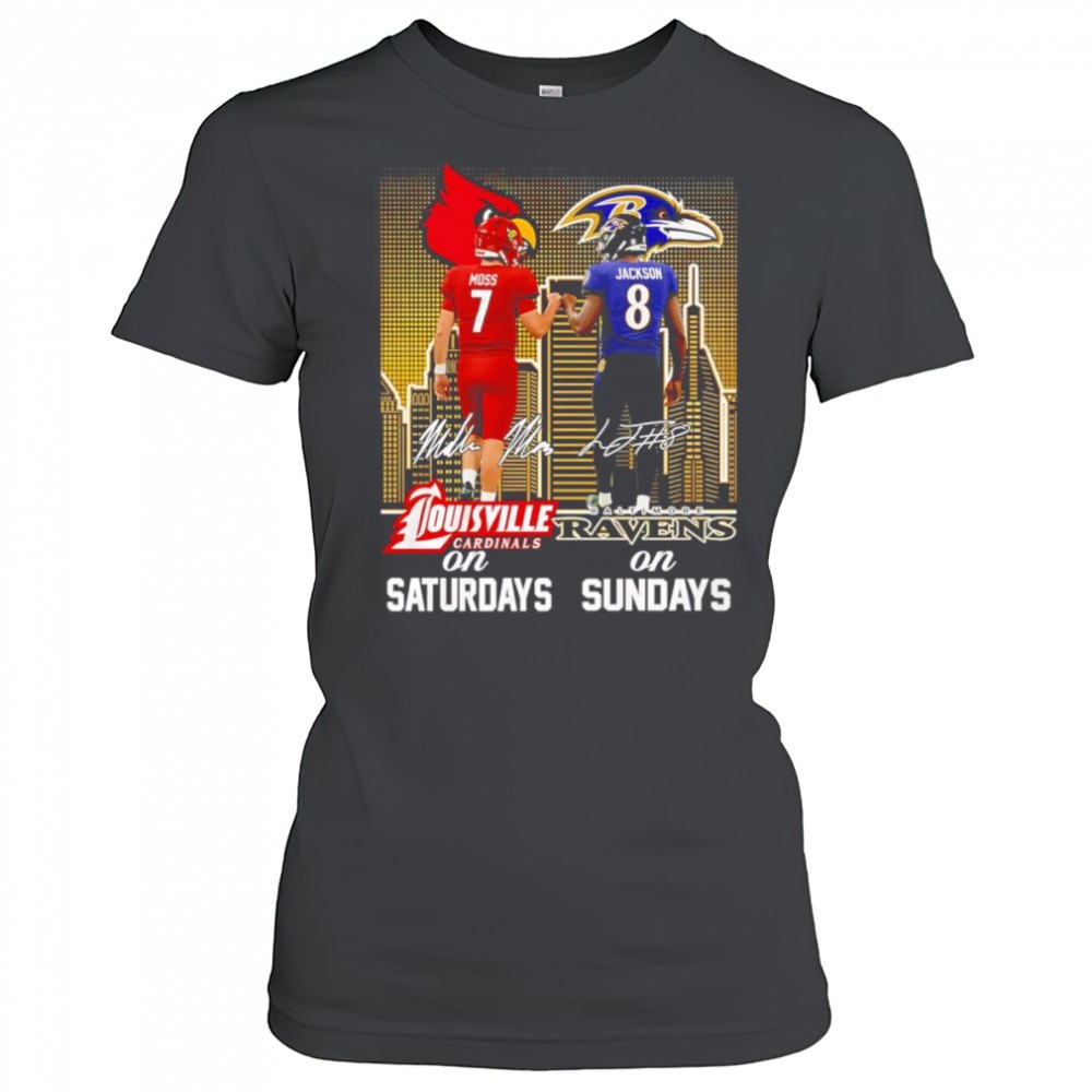 moss-and-jackson-louisville-cardinals-on-saturdays-baltimore-ravens-on-sundays-s-tzl04joj Moss and Jackson Louisville Cardinals on Saturdays Baltimore Ravens on Sundays shirt