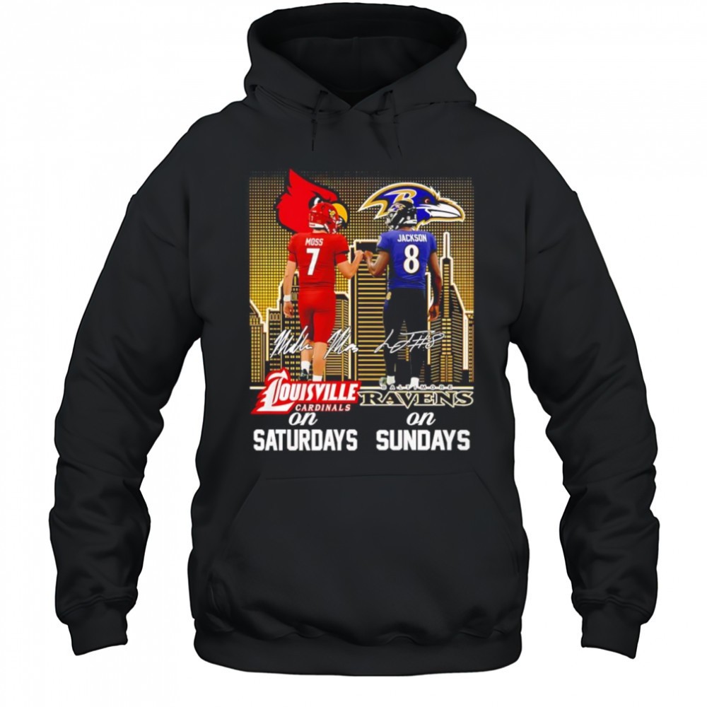 Moss and Jackson Louisville Cardinals on Saturdays Baltimore Ravens on Sundays shirt