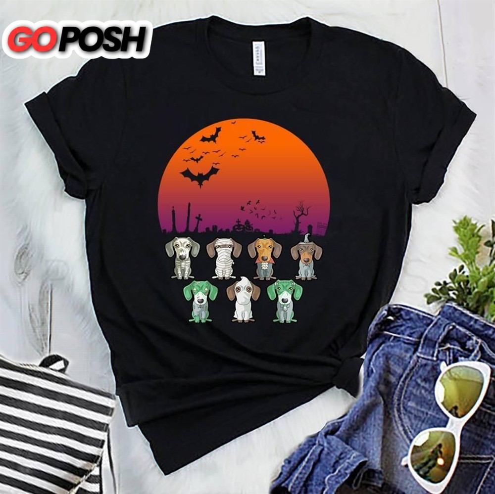 Mummy Dachshunds Halloween Night Pumpkin Tshirt