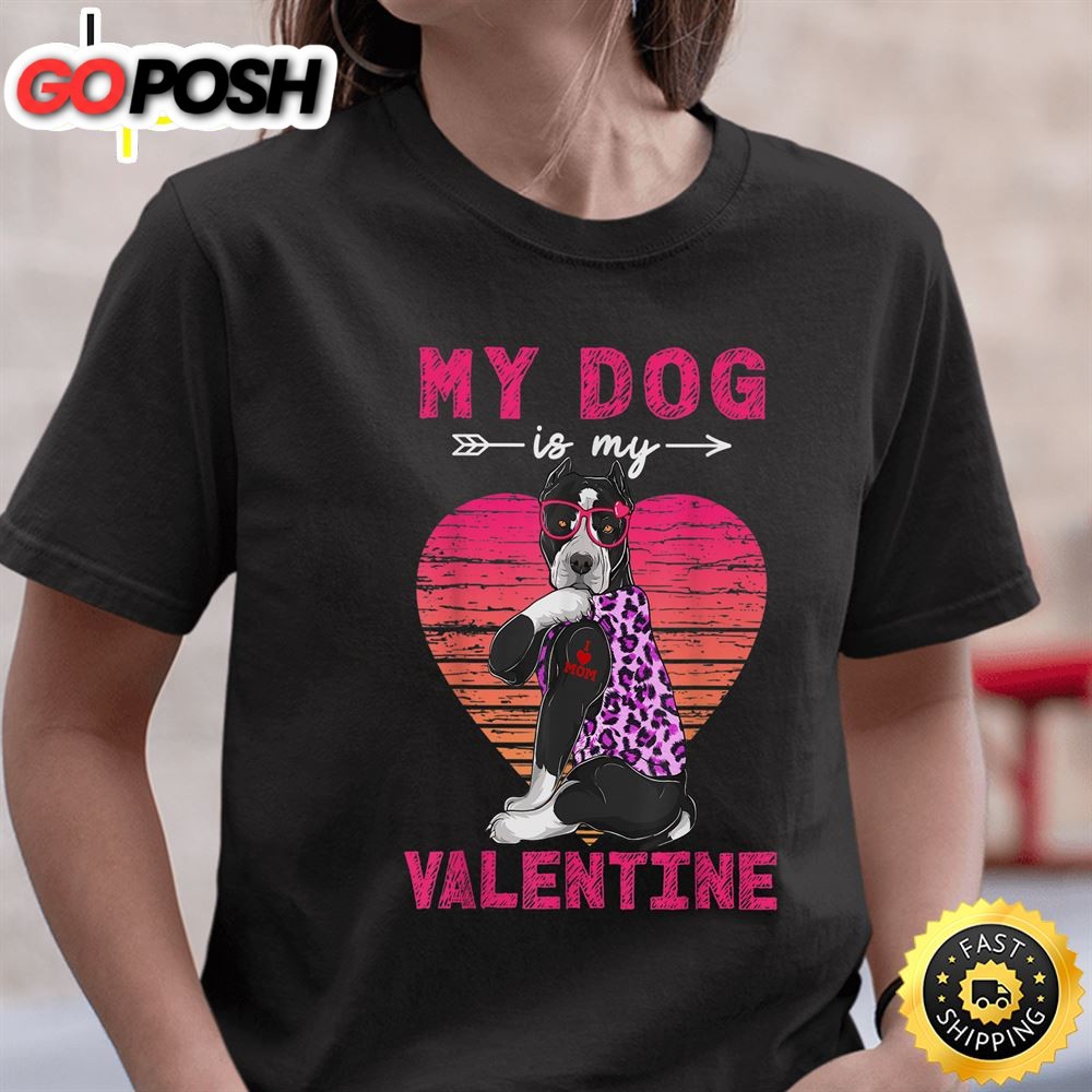 My Dog Is My Valentine Pitbull Dog Leopard Valentine Day T-Shirt