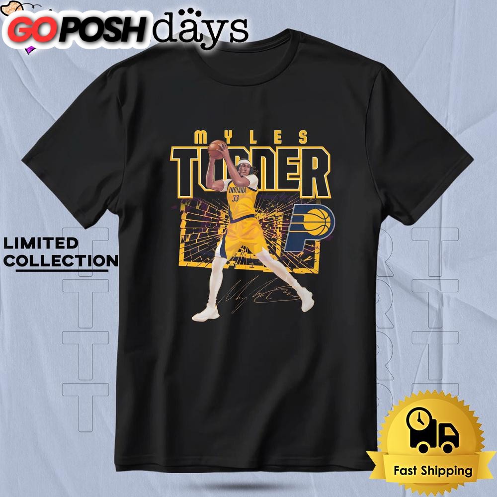 Myles Turner Indiana Pacers Shattered Court Basketball T Shirt