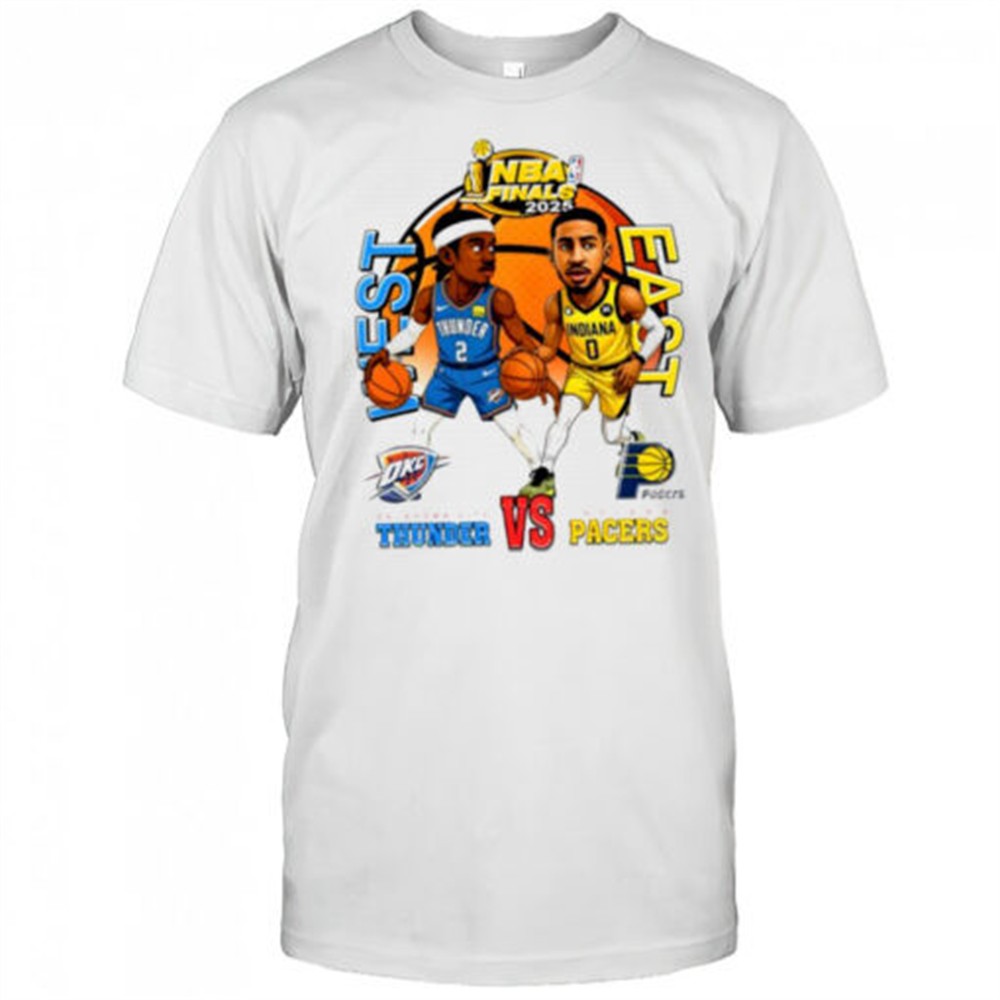 nba-finals-2025-shai-gilgeous-alexander-okc-thunder-vs-tyrese-haliburton-indiana-26wl6dr0 NBA Finals 2025 Shai Gilgeous Alexander OKC Thunder vs Tyrese Haliburton Indiana Pacers basketball cartoon shirt