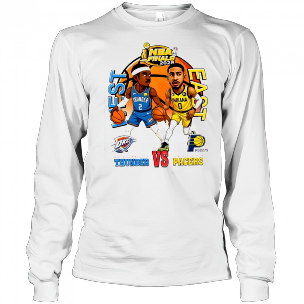 nba-finals-2025-shai-gilgeous-alexander-okc-thunder-vs-tyrese-haliburton-indiana-26wl6dr0 NBA Finals 2025 Shai Gilgeous Alexander OKC Thunder vs Tyrese Haliburton Indiana Pacers basketball cartoon shirt