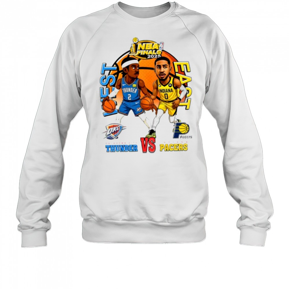 nba-finals-2025-shai-gilgeous-alexander-okc-thunder-vs-tyrese-haliburton-indiana-26wl6dr0 NBA Finals 2025 Shai Gilgeous Alexander OKC Thunder vs Tyrese Haliburton Indiana Pacers basketball cartoon shirt