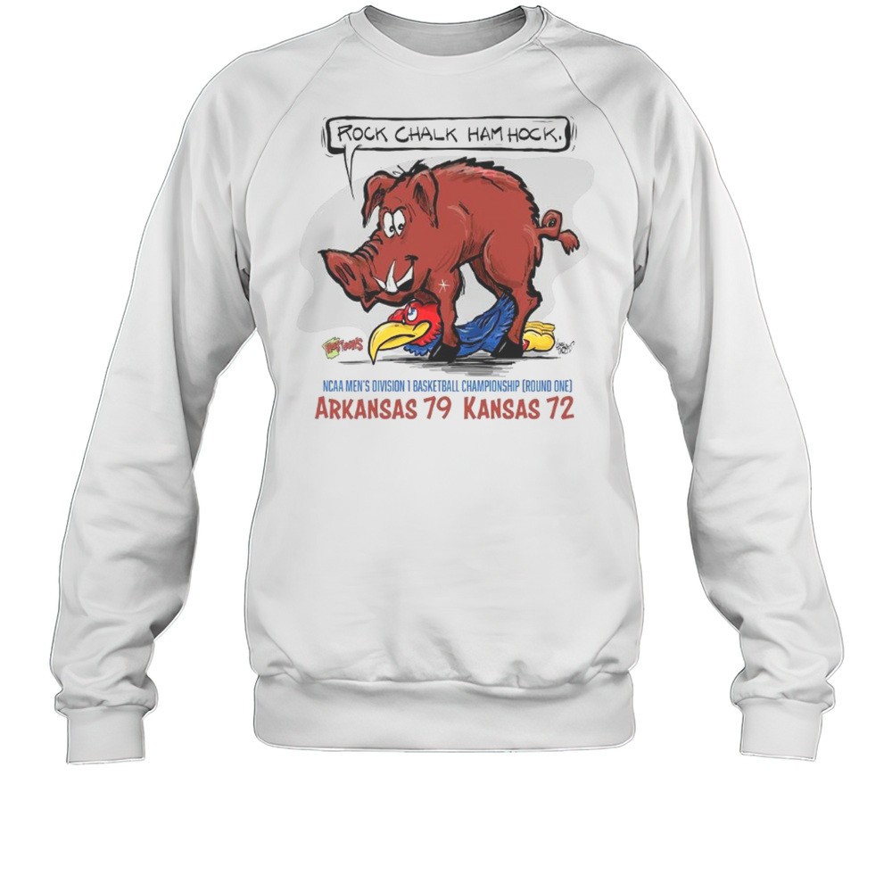 Ncaa Mens Division 1 Basketball Championship Round 1 Arkansas 79 Kansas 72 Rock Chalk Ham Hock Mascot Painting T-shirt