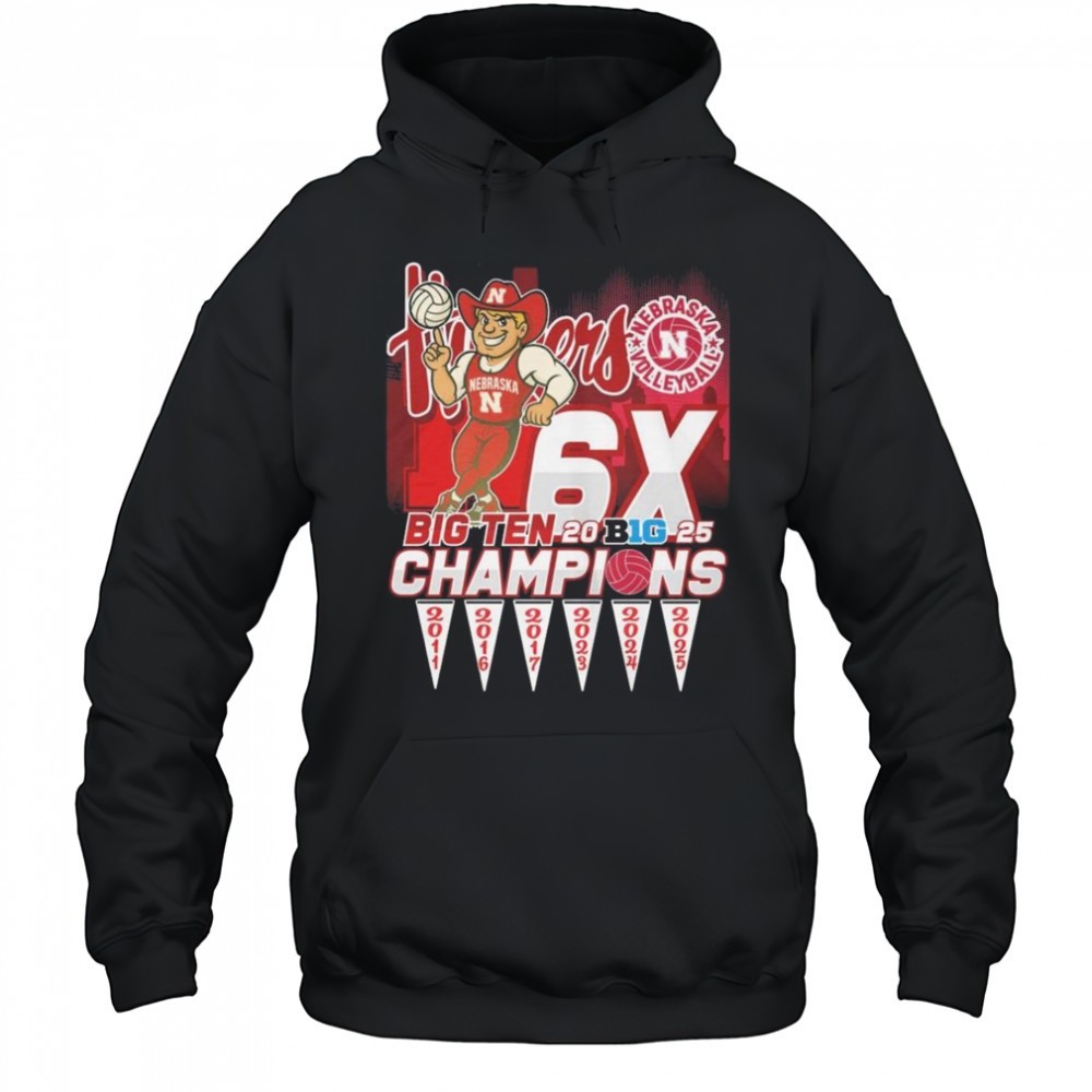 Nebraska Cornhuskers Volleyball Big Ten 2025 6x Champions Mascot Shirt