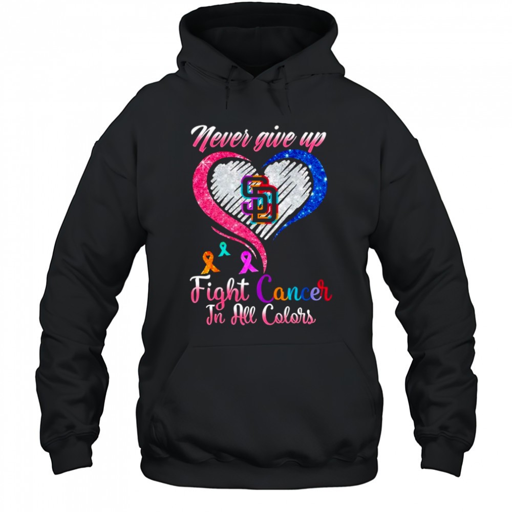Never give up fight cancer in all colors San Diego Padres diamond heart shirt