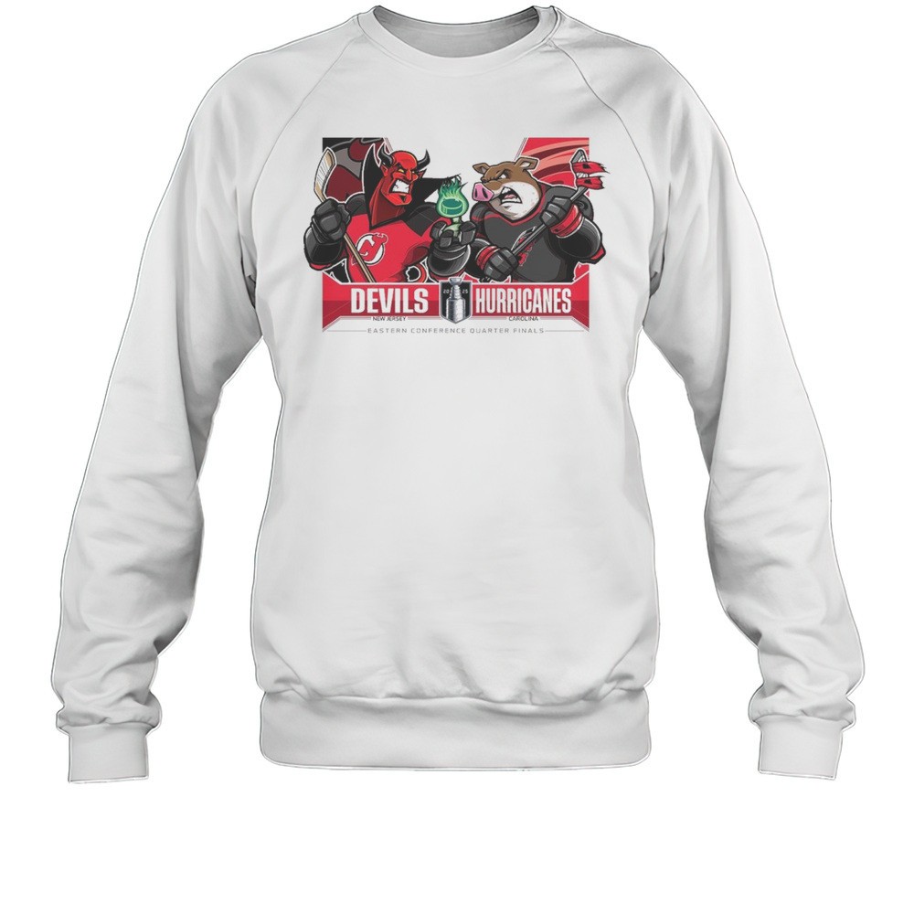 New Jersey Devils Vs Carolina Hurricanes 2025 Stanley Cup Playoffs Western Conference Quarter Finals Mascot T-shirt